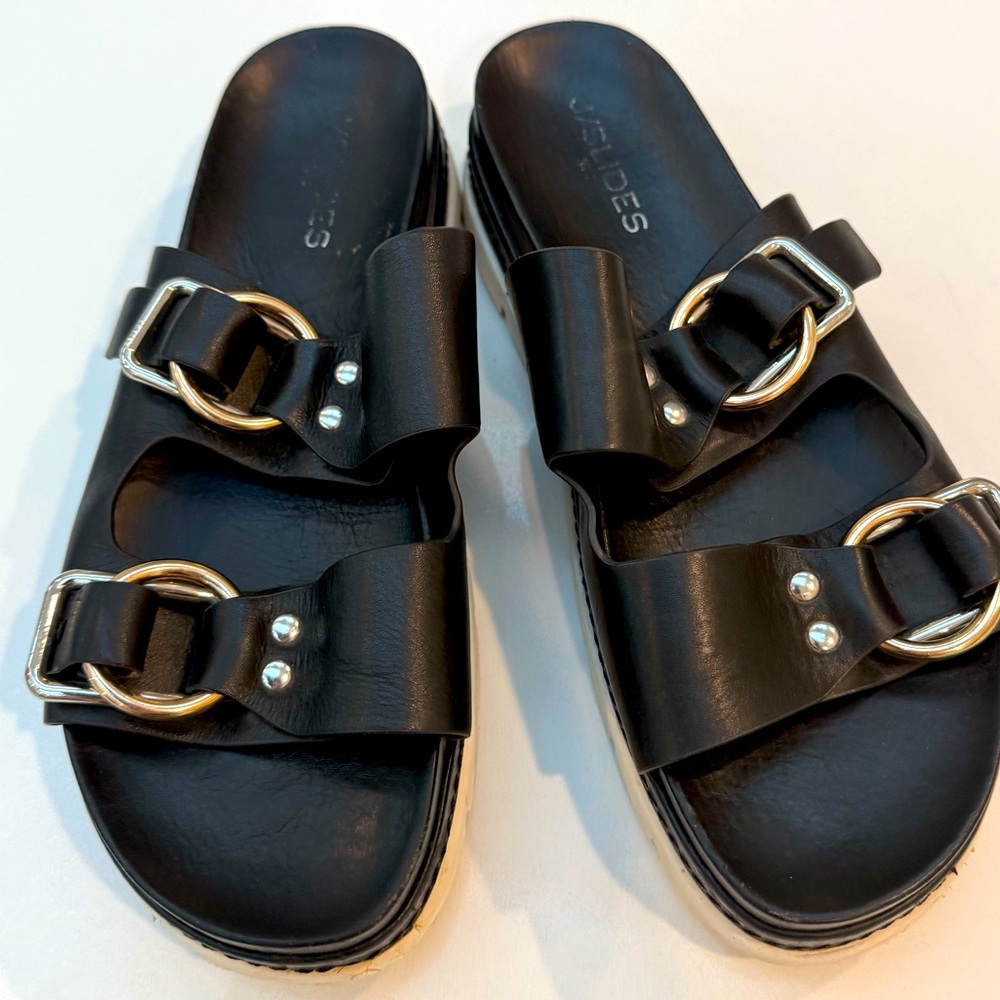J/Slide Black Leather Sandals SZ 10